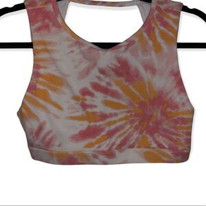 Women's Pink & Orange Tie Dye Open Back Sports Bra